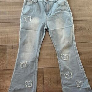 SHEIN Curve Butterfly Patch Flare Light Wash Blue Jeans • 2XL
